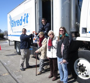 Shred it Kelly Gorven, on the right side of this picture, is a Crime Stoppers Board member who has served on the organization since her days as a Sheridan College student. The Shred it trucks chewed up documents in a matter of seconds. Shown with Kelly are two citizens who took advantage of the shredding opportunity.