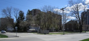 The site as it exists today.  Fourteen storeys is going to add significantly to the traffic and the demand on the infrastructure.  On the positive side it is a very short walk – less than a block, to Spencer Smith Park.