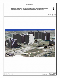 A three dimensional rendering of the proposed site relative to others in the immediate areas does show that the proposed building is not as high as others already in place.