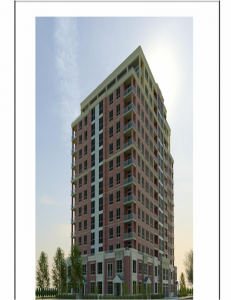 Molinaro rednering Brock-Elgin Council committee agreed to let the building go up. Councillor for the ward and local residents oppose the deal the city made with the developer.