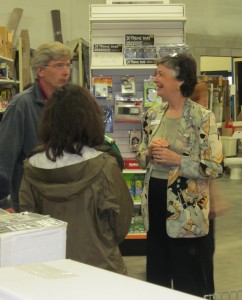 Executive Director Anne Swarbrick chats with customer during the re-launch of the ReStore on Appleby Line.