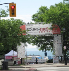 The entrance to the four day Sound of Music Festival – a free concert due to the generosity of a number of corporations.  Tim Hortons is the biggest donours as well as the Ontario Lottery and Gaming Corporation.  A handful of Tim Bits and a lottery ticket – is there  anything more Ontario than that?  Cogeco Cable and Hyundai are also major supporters.  Not one bank on the list though.