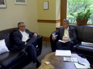 Burlington Mayor Rock Goldring with Portland Mayor Sam Adams.  Like minds meeting each other.
