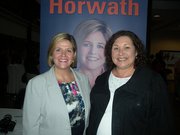 Peggy Russell, Burlington NDP candidate in the October 6th provincial election with NDP party leader Andrea Horwath.