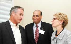 Goldring, Karmel & Wynne Looks do tell and it doesn’t look at if Mayor Goldring on the left is buying what Minister Kathleen Wynne is selling. Karmel Sakran, in the middle, is just delighted that the Minister is in the riding mentioning his name.