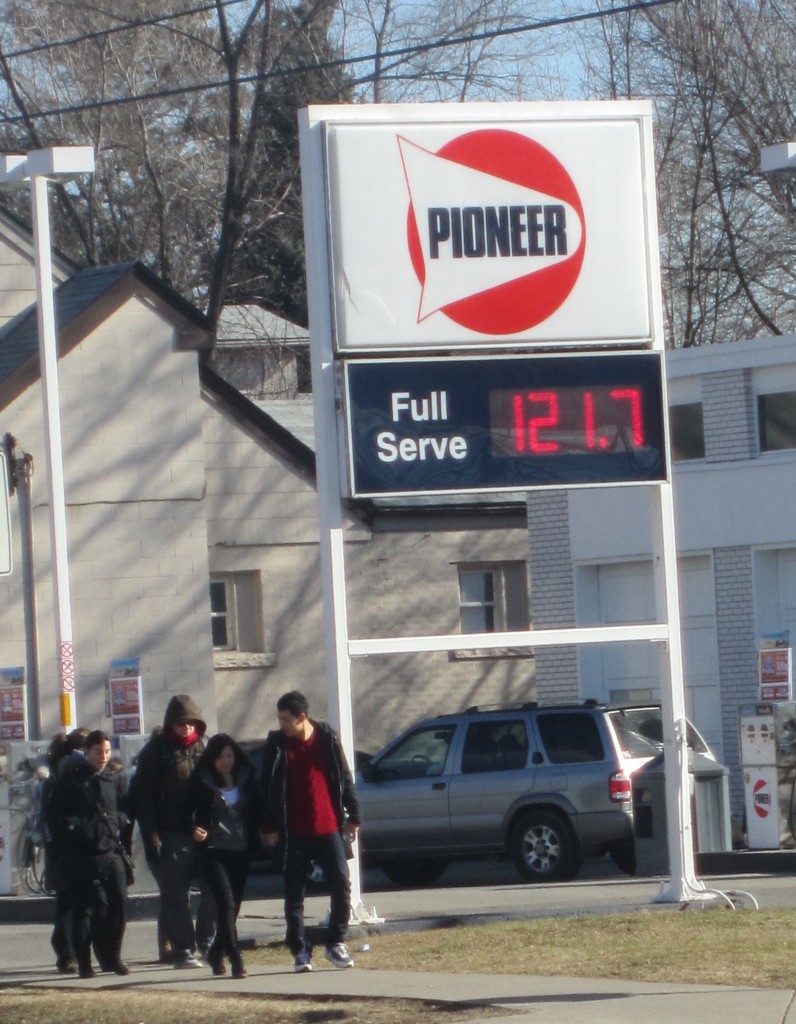 Best price in Hamilton was at the independent Pioneer station where gas was $1.217 per litre