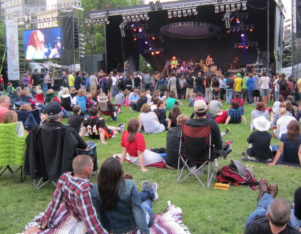 Crowd in front of a manin stage