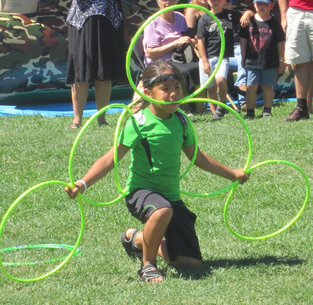 A 7 year old aboriginal boy demonstrated using hoops at the Brant Day event at LaSalle Park
