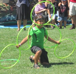 A 7 year old aboriginal boy demonstrated using hoops at the Brant Day event at LaSalle Park