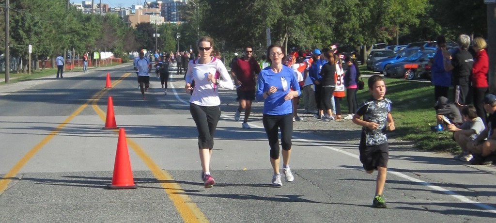 These ladies are in the homestretch of the Terry Fox 5k run.