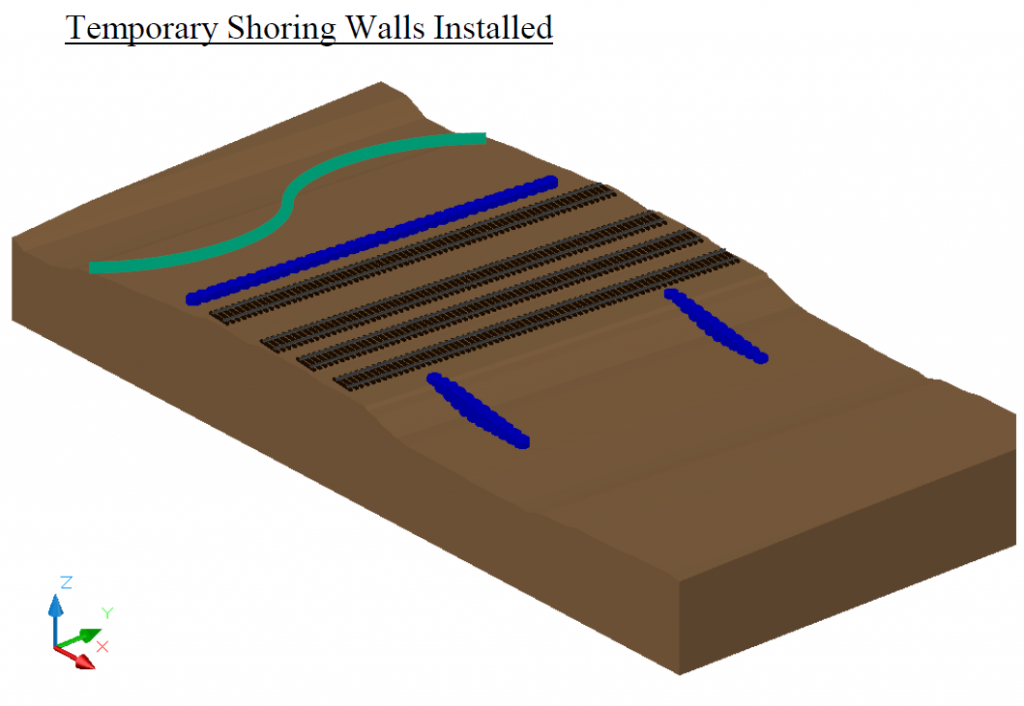 2 shoring walls to go plus tracks and creek schematic