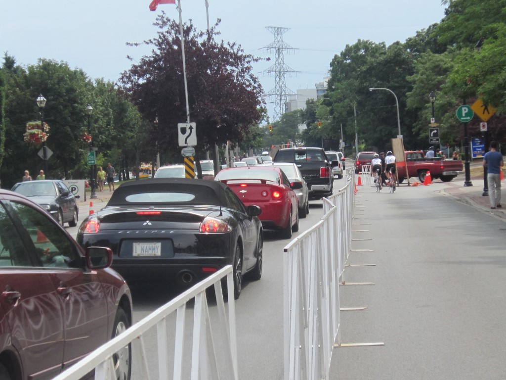 Traffic barriers in place on LAkeshore for the Car Free Sunday last year were expensive and not really used. The event was poorly attended.