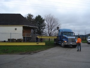 Steel beams placed for move.