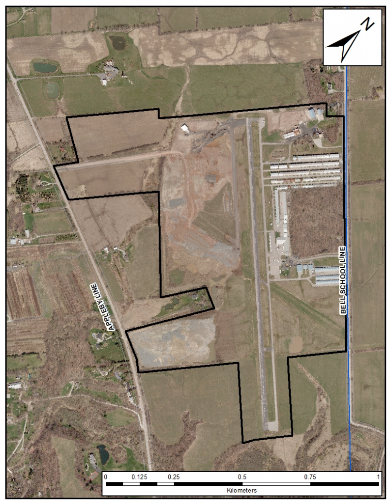 an early photograph of the Airpark property.  There are now two runways and a lot more landfill now than there was when this picture was taken.  The lines indicate the extent of the holdings.