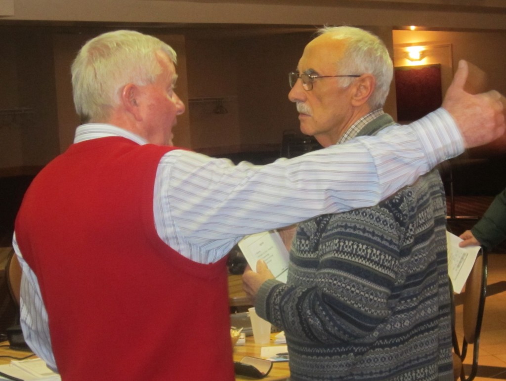 Dennison, on the left, explaining the budget to a resident. will Dennison be back at council next term? Not if the people in Roseland decide who is going to represent Ward 4 next term.