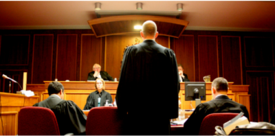 Court room with lawyer