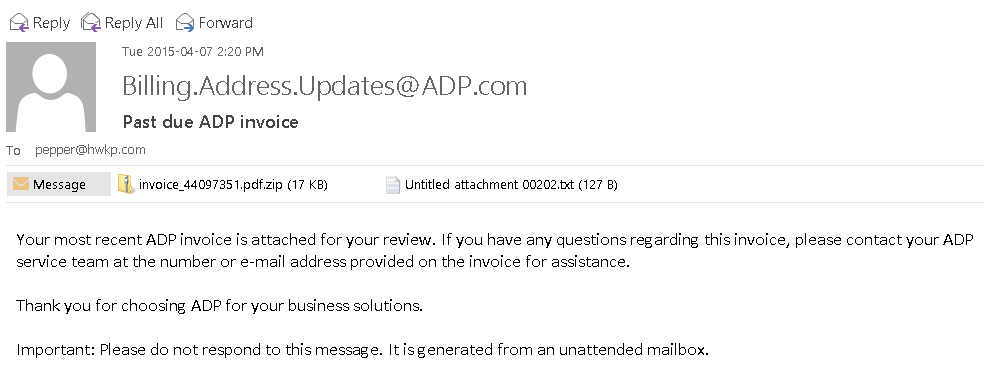 ADP Identity theft email