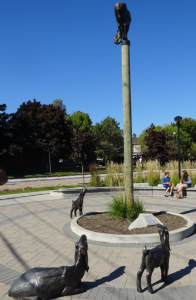 Public art is set at the north west corner of the Village. Goats.