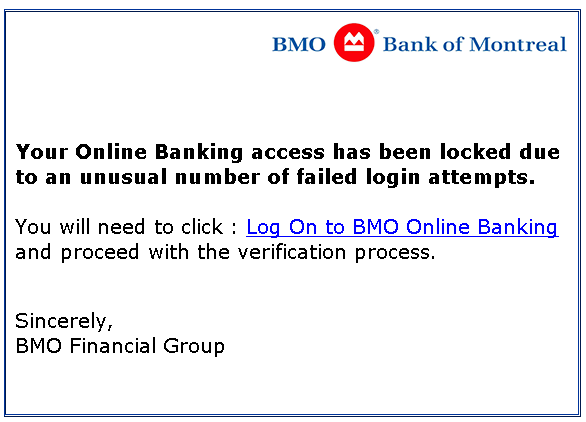 BMO scam - failed log ins