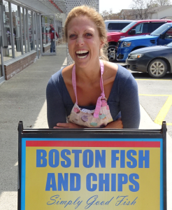 Boston Fish and chips Jennifer with smile