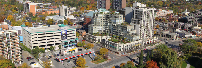Burlington aerial of city looking at Locust up