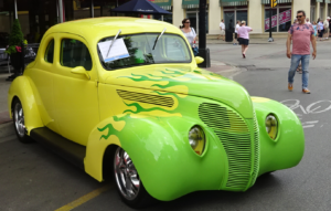 Car show - yellow hot rod