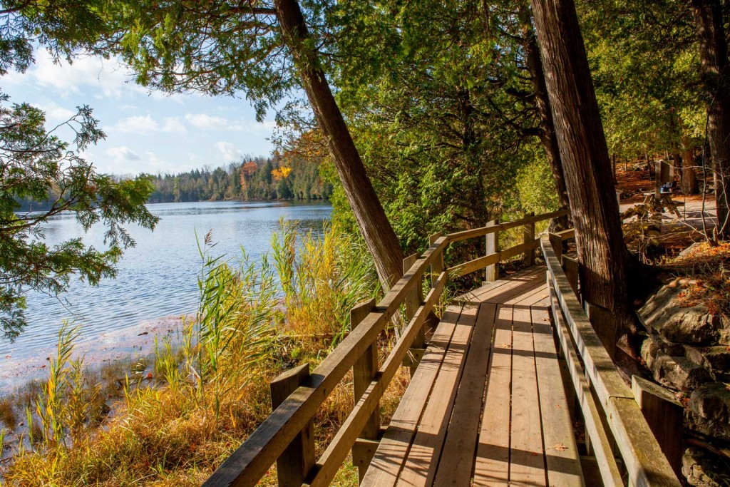 Crawford lake with wooden trail