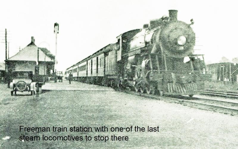 Freeman station with locomotive