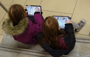 Girls with tablets