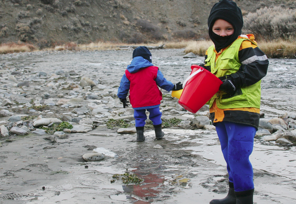 Kids near winter water