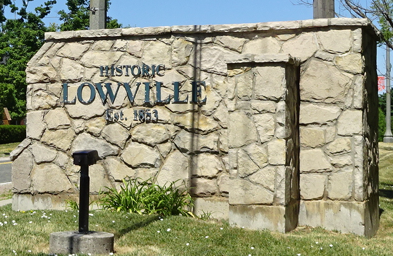 Lowville stone sign - angle