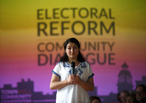 Maryam Monsef at a town hall meeting at Mount Community Centre on Tuesday, September 6, 2016 for a meeting on electoral reform. (Photograph by Cole Burston)