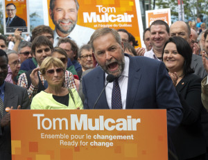 Federal NDP Leader Tom Mulcair speaks to supporters at a rally Wednesday, August 12, 2015  in Quebec City, Que. THE CANADIAN PRESS/Ryan Remiorz