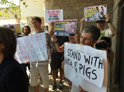 Pig trial supporters