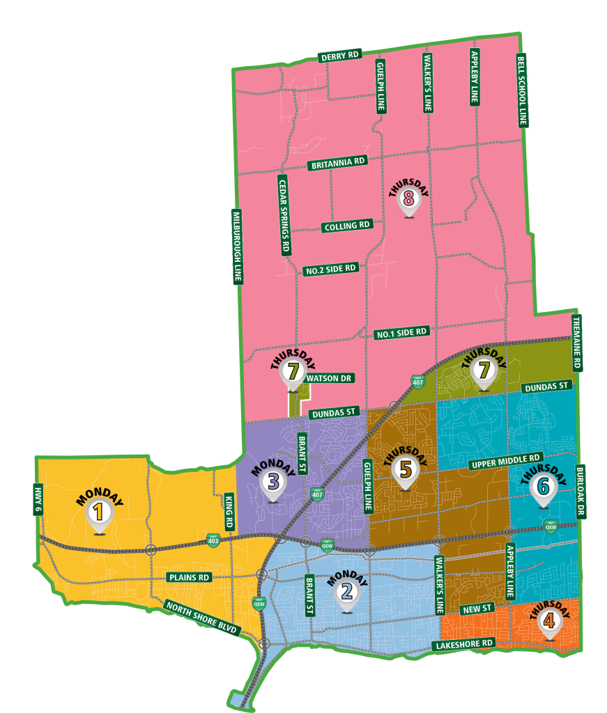 Regional waste collection zones for Burlington