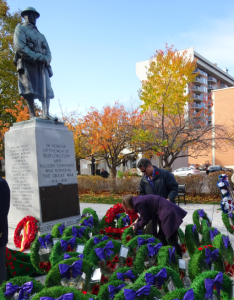 Remembrance Day wreaths - dozens at cenotaph