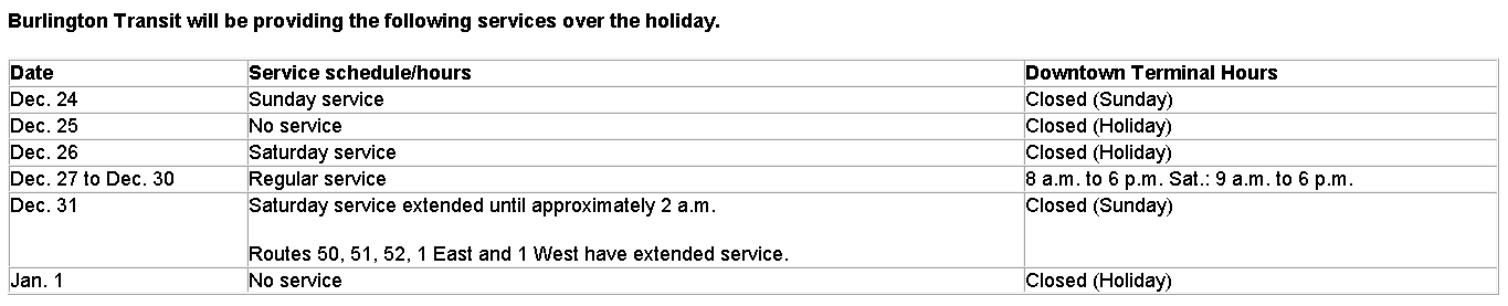 Transit - holiday service