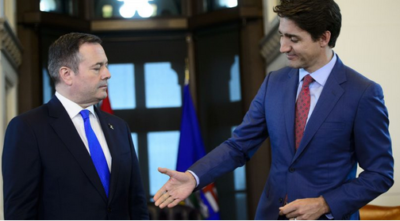 Trudeay and Kenney - the handshake