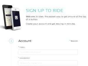 Uber - sign up page