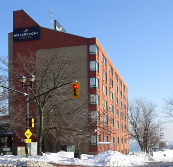 Waterfront hotel with pier at foot